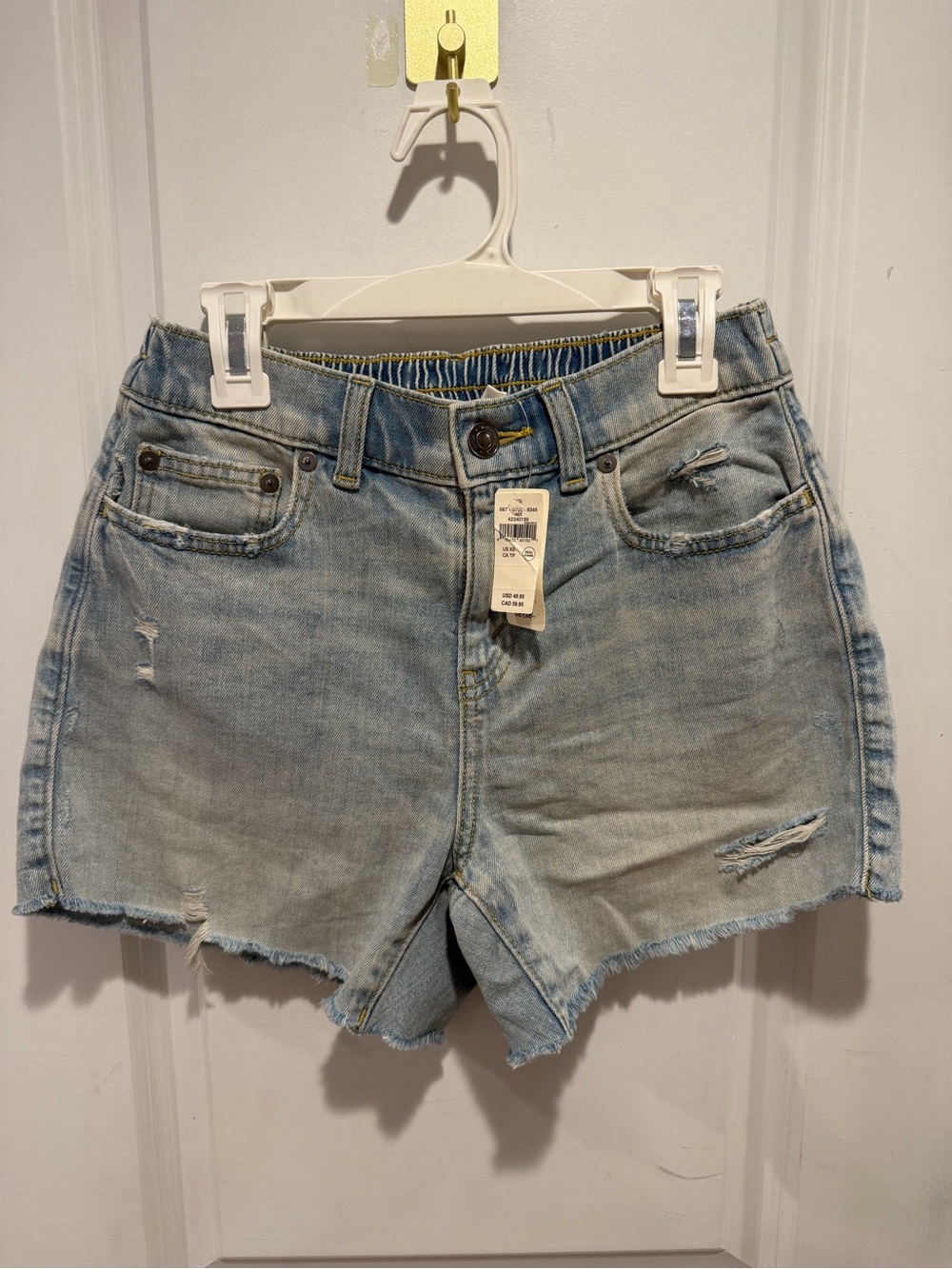 Aerie Light Blue Distressed Denim Women’s Shorts With Elastic Waist Size XS NWT
